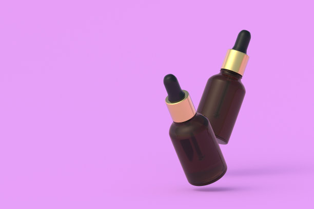 粉色背景上涂有精油的飞行瓶。三维渲染图片下载