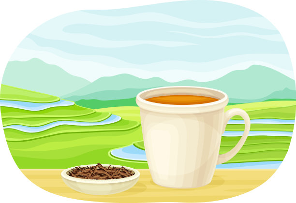 茶绿梯田种植和陶瓷杯图片下载