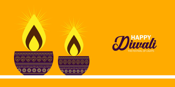 排灯节或排灯节模板-排灯节Diya在黄色背景图片下载
