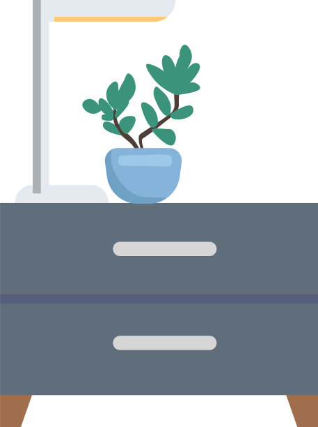 现代柜与室内植物半平图片下载