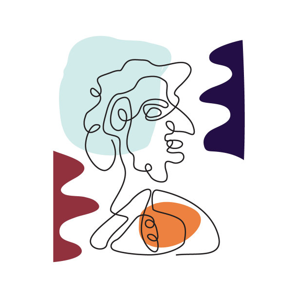 脸部线条艺术脸部绘画与彩色抽象形状超现实的脸图片下载