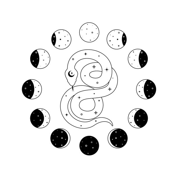 月相和天蛇的轮廓风格图片下载