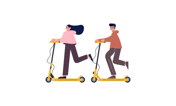 人们骑着电动步行滑板车全速前进图片下载