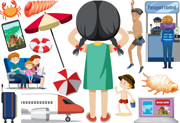 一套卡通人物和旅游对象图片下载