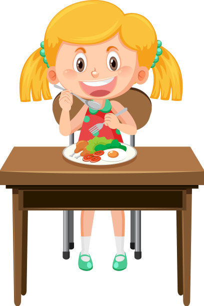 可爱的女孩卡通人物吃早餐图片下载