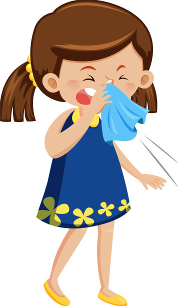 一个生病的卡通女孩在白色背景图片下载