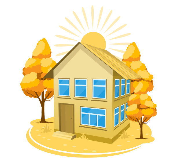 树木环绕的秋季景观屋图片下载