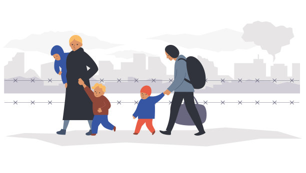 带着孩子的妇女正在逃离战争图片下载