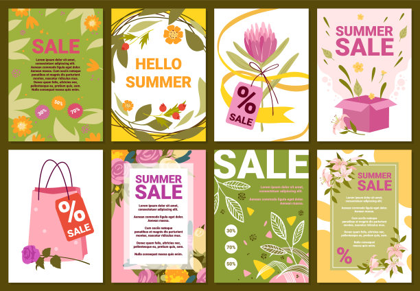 炎炎夏日销售花卉横幅和文字套装图片下载