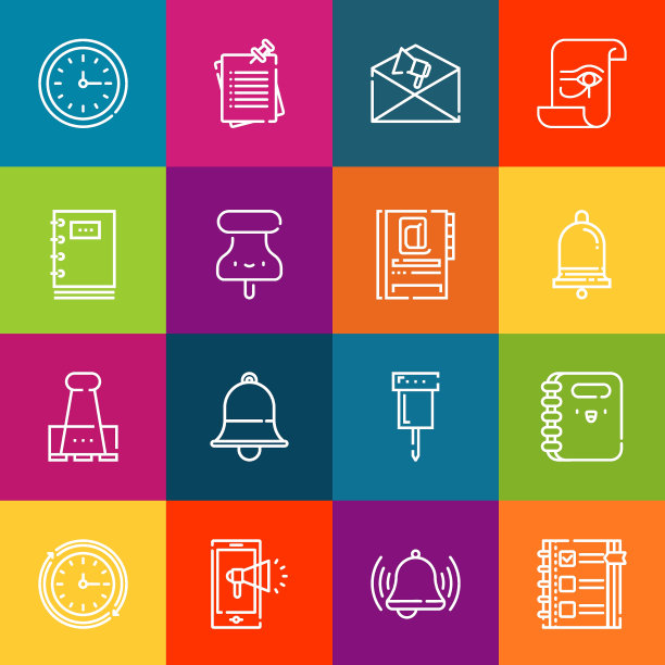 现代细线图标集提醒元素。优质的轮廓符号集合。简单的单线象形文字包。描矢量标志概念的网页图形图片下载