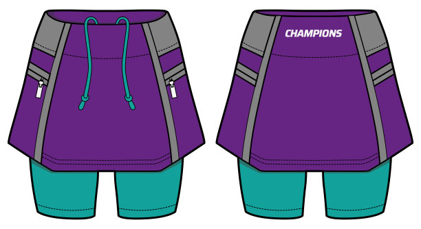 女性跑步的小道迷你裙压缩短紧身衣设计平素描时尚插图的女孩和女士，Skort的概念与前面和后面的观点跟踪积极的穿着。图片下载