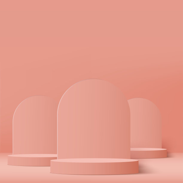 3d粉色讲台和最小的粉色墙场景。3d平台最小抽象背景。向量图片下载