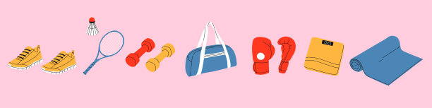 一套瑜伽器材运动服装和装备平面向量插图图片下载