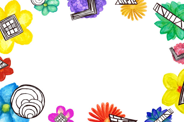 水彩模板框五彩缤纷的花园，几何形状，在白色背景为您设计，手绘插图图片下载