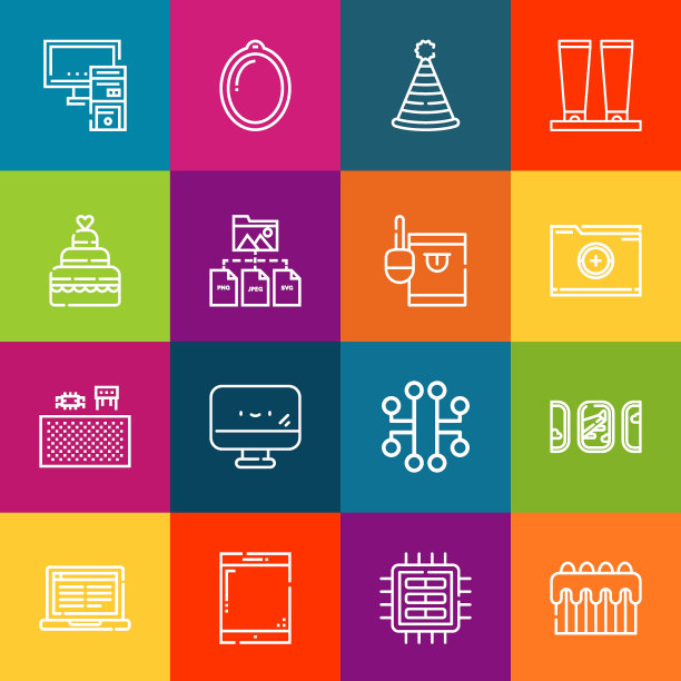 现代细线图标集的pc元素。优质的轮廓符号集合。简单的单线象形文字包。描矢量标志概念的网页图形图片下载