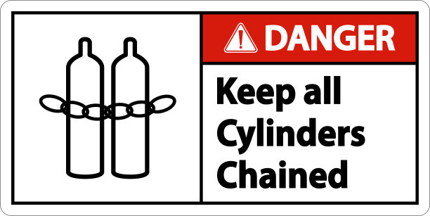 危险:保持所有钢瓶连接，白色背景上的符号标志图片下载