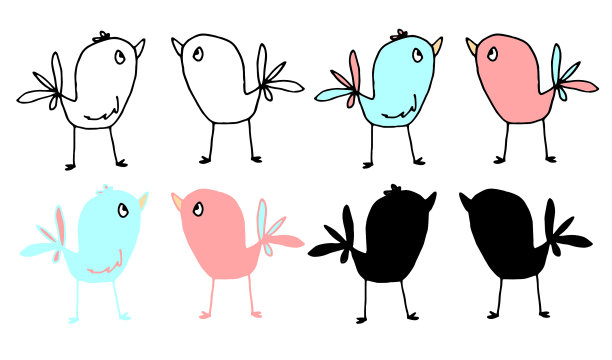 一对一对粉色和蓝色的小鸟图片下载