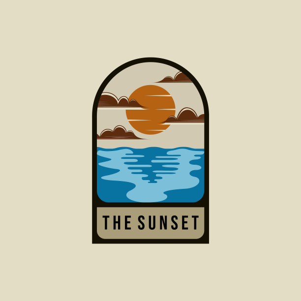 日落标志设计日出复古标志徽章图片下载