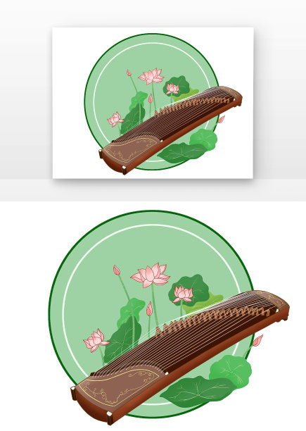 古风水墨荷花与古筝图片下载