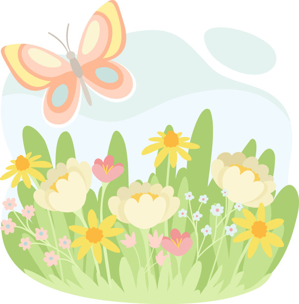 夏天的草地上，绿油油的鲜花盛开图片下载