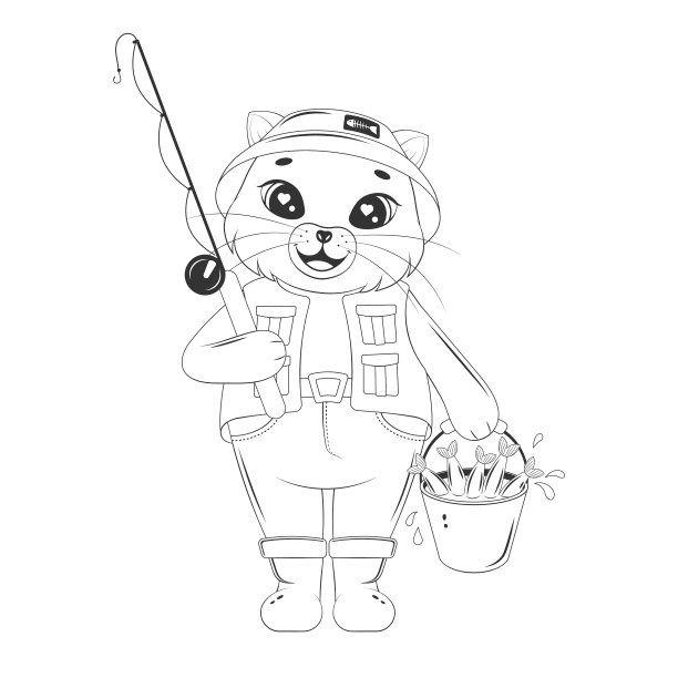 可爱的渔夫猫快乐卡通风格图片下载