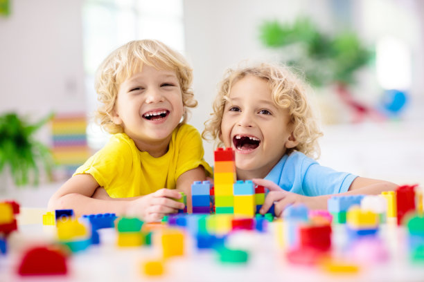 玩积木的孩子。玩具对孩子。图片下载