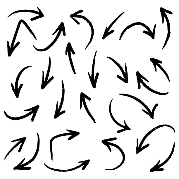 手绘箭头图标设置孤立在白色图片下载