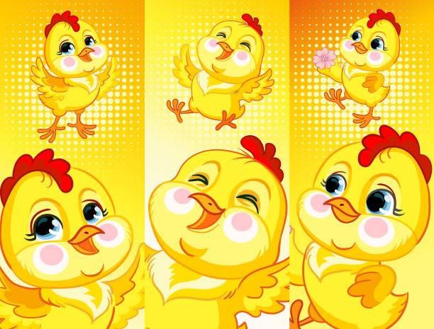 一套可爱的鸡垂直背景图片下载