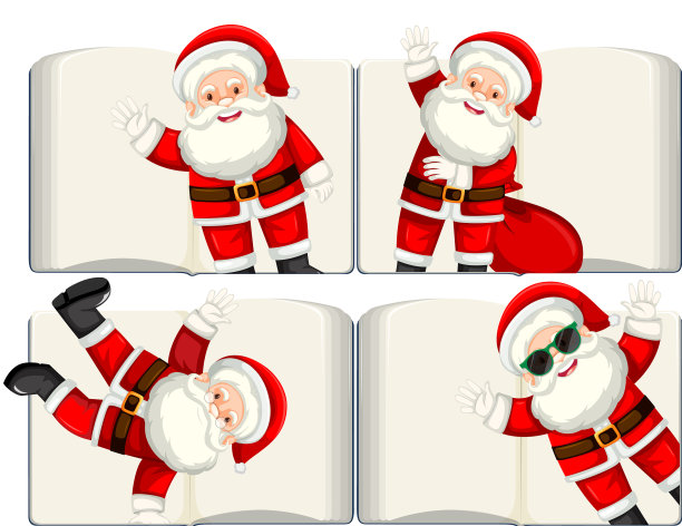 一套不同翻开的空白书与圣诞老人图片下载