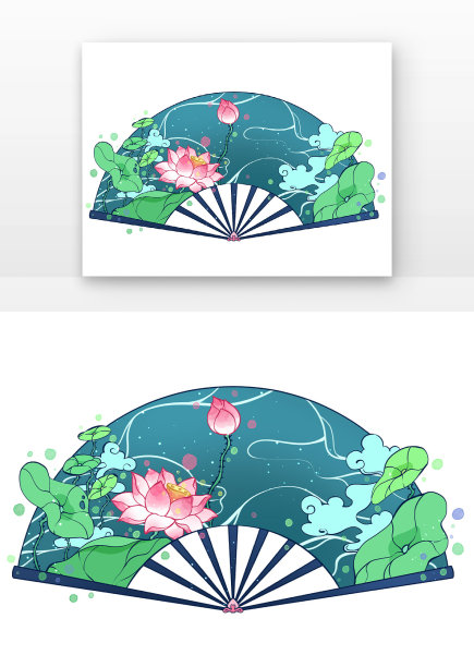 处暑扇子水墨古风荷花图片下载