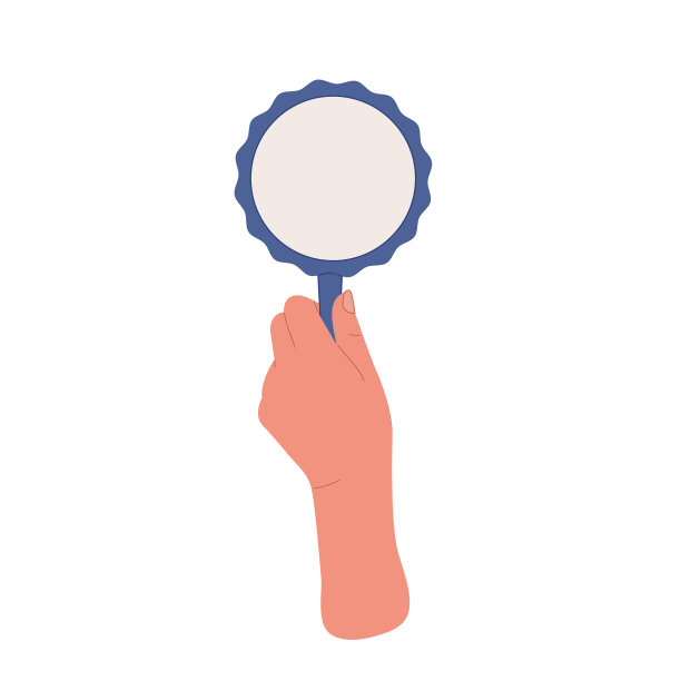 手握圆形蓝色镜子平面卡通图片下载