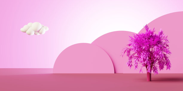 粉色的树在一个幻想的景观创造与几何图形与柔和的色调图片下载