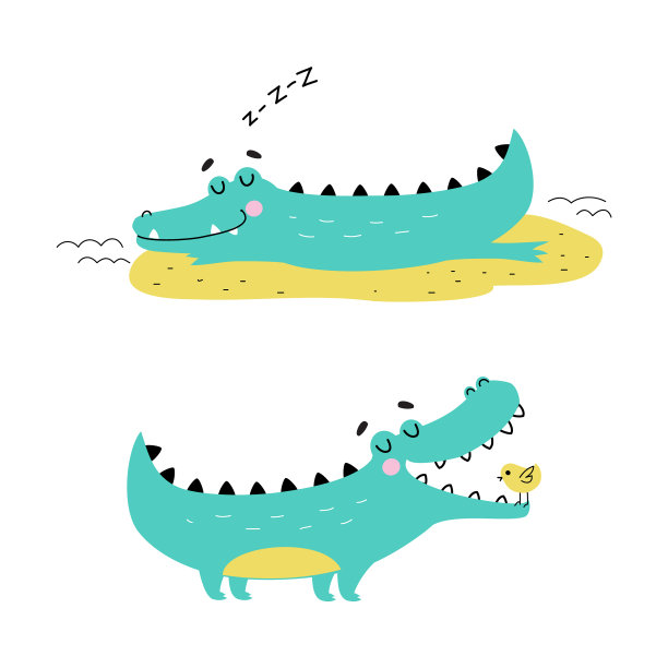 可爱友好的绿松石鳄鱼布景可爱图片下载