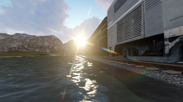 横越山海的铁路列车日落3d渲染图片下载