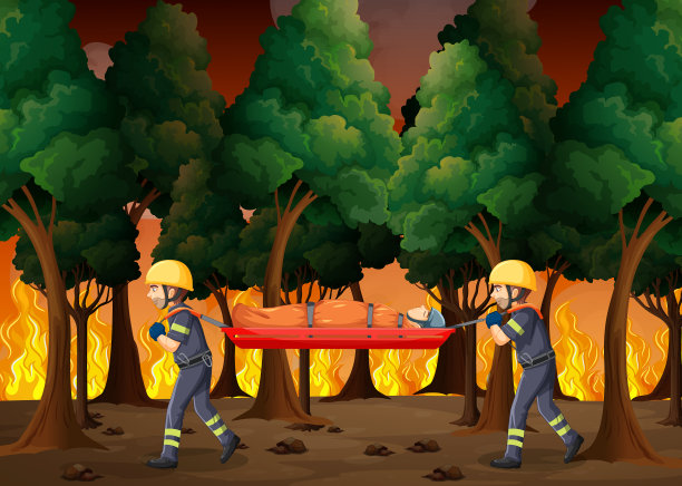 漫画中消防员救援的野火场景图片下载