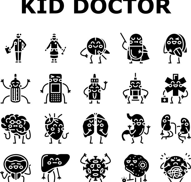 儿童医生疾病治疗图标集图片下载