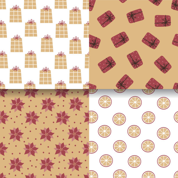 圣诞手绘无缝套图片下载