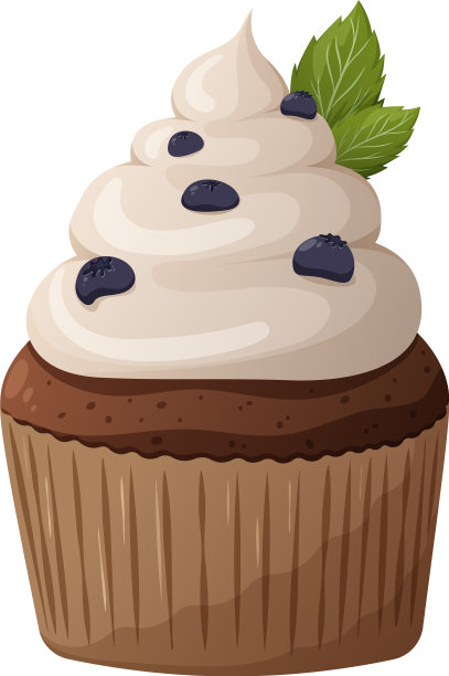 加鲜奶油蓝莓薄荷的纸杯蛋糕图片下载