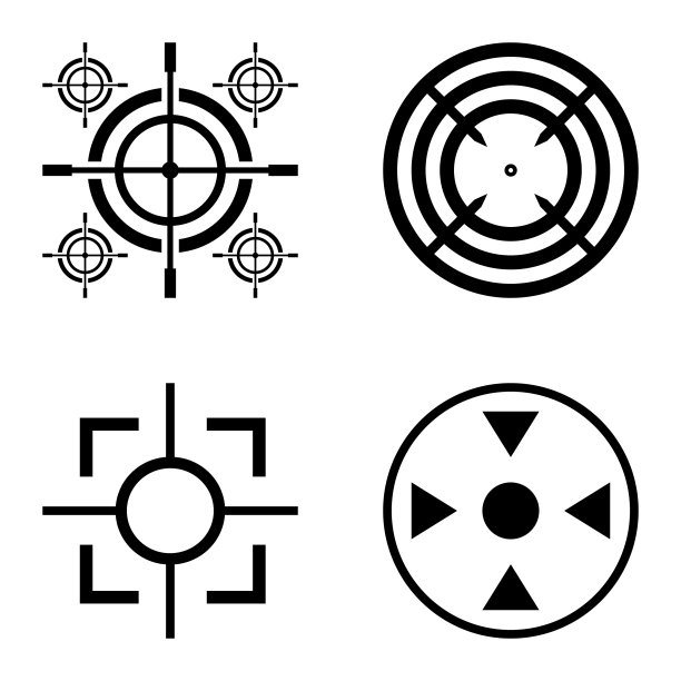 十字准星2平面图标设置在白色孤立图片下载