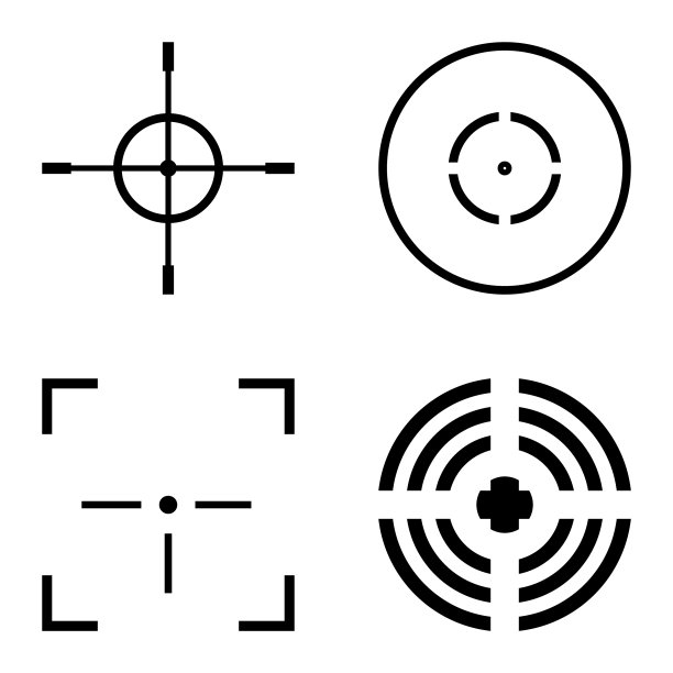 十字准星2平面图标设置在白色孤立图片下载