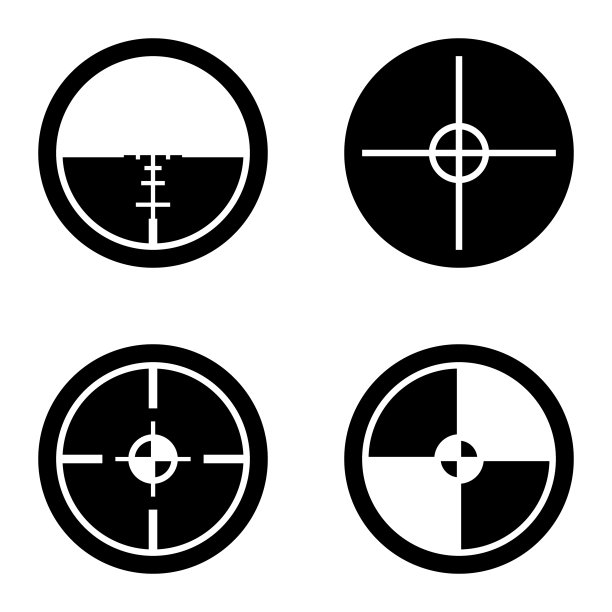 十字准星字形平面图标设置在白色孤立图片下载