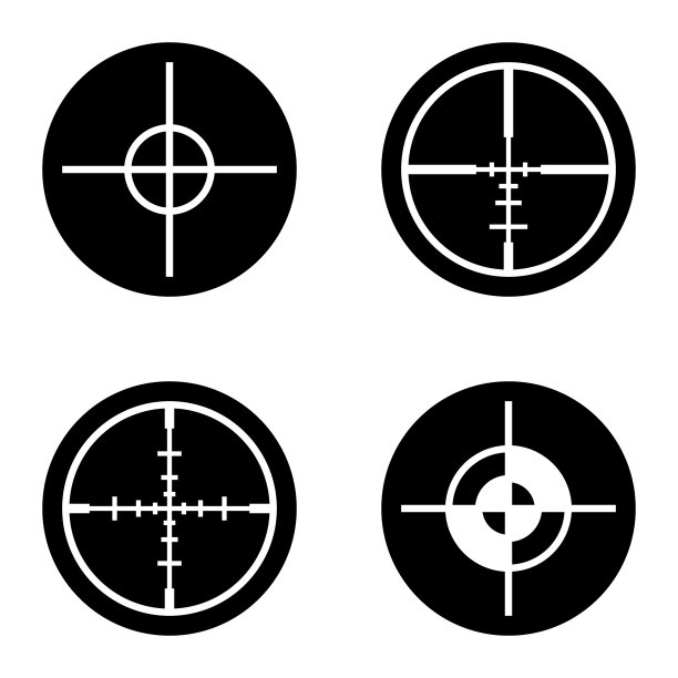 十字准星字形平面图标设置在白色孤立图片下载