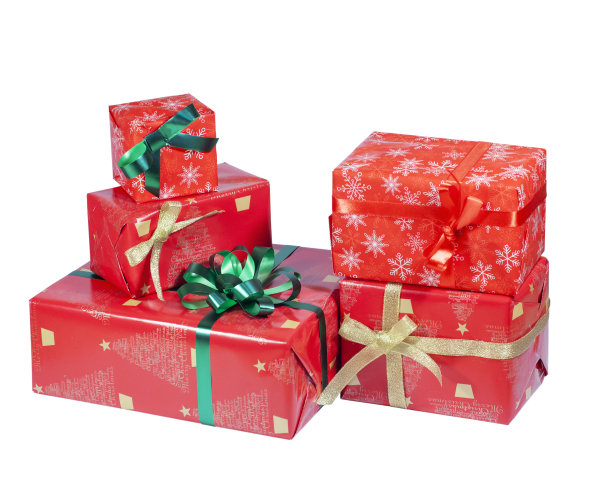 圣诞节和新年的礼品盒是绝缘的白色背景图片下载