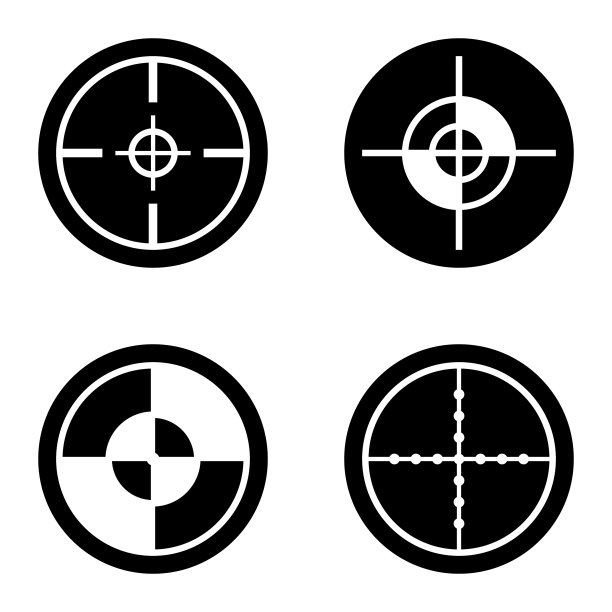十字准星字形平面图标设置在白色孤立图片下载