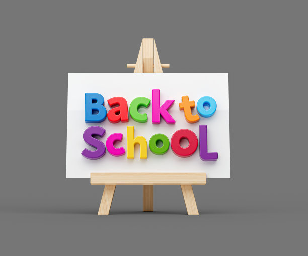 3D彩色塑料回到学校文字白色学校董事会3D插图图片下载