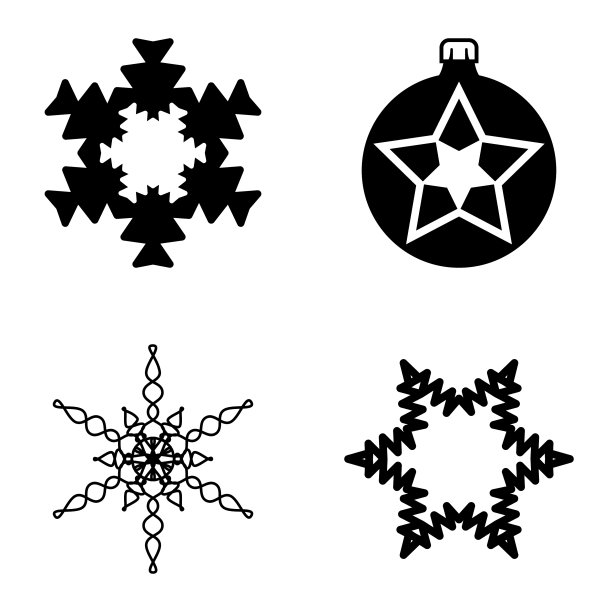 雪花平面图标设置在白色孤立图片下载