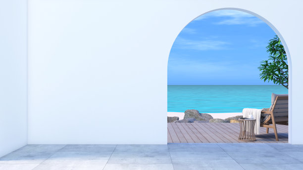 海景通过空白白色弧形墙。图片下载
