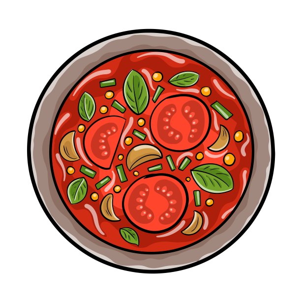 新鲜番茄西班牙冷汤配胡椒和大蒜，西班牙美食图片下载