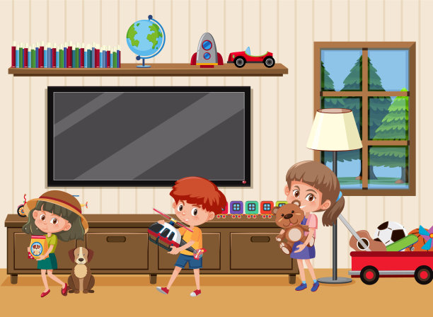 客厅场景中有儿童卡通人物图片下载