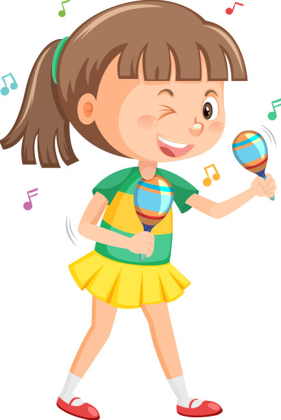 可爱的卡通女孩拿着麦克风唱歌图片下载